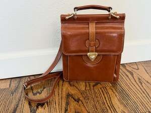 Vintage Fashion Italiana Brown Leather Structured Shoulder Bag Purse